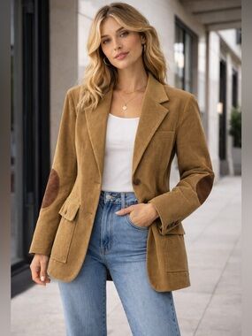 Farah Corduroy Blazer Jacket Brown Elbow Patch Vintage Style Size M